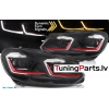 VW Golf 6 (08-12) priekšējie LED DRL lukturi, dinamiskie pagriezieni, melni, sarkanas līnijas
