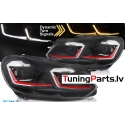 VW Golf 6 (08-12) priekšējie LED DRL lukturi, dinamiskie pagriezieni, melni, sarkanas līnijas