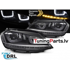 VW Golf 7 (13-17) priekšējie lukturi LED DRL, dinamiskie pagriezieni, melni, sudraba līnijas