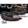 VW Golf 7 (13-17) priekšējie lukturi LED DRL, dinamiskie pagriezieni, melni, sarkanas līnijas