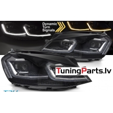 VW Golf 7 (13-17) priekšējie lukturi LED DRL, dinamiskie pagriezieni, melni, sudraba līnijas