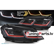 VW Golf 7 (13-17) priekšējie lukturi LED DRL, dinamiskie pagriezieni, melni, sarkanas līnijas VW Golf 7 (13-17) priekšējie lukturi LED DRL, dinamiskie pagriezieni, melni, sarkanas līnijas