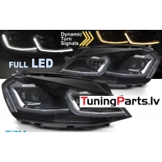VW Golf 7 (13-17) priekšējie lukturi FULL LED DRL, dinamiskie pagriezieni, melni, sudraba līnijas VW Golf 7 (13-17) priekšējie lukturi FULL LED DRL, dinamiskie pagriezieni, melni, sudraba līnijas