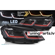 VW Golf 7 (13-17) priekšējie lukturi FULL LED DRL, dinamiskie pagriezieni, melni, sarkanas līnijas