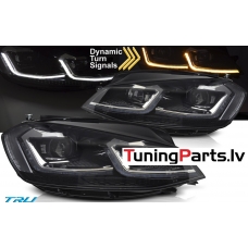 VW Golf 7 (17-19) priekšējie lukturi LED DRL, dinamiskie pagriezieni, melni, sudraba līnijas VW Golf 7 (17-19) priekšējie lukturi LED DRL, dinamiskie pagriezieni, melni, sudraba līnijas