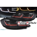 VW Golf 7 (17-19) priekšējie lukturi LED DRL, dinamiskie pagriezieni, melni, sarkanas līnijas