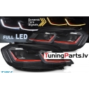 VW Golf 7 (17-19) priekšējie lukturi FULL LED DRL, dinamiskie pagriezieni, melni, sarkanas līnijas