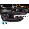 VW Polo 6R (09-17) priekšējie LED DRL lukturi, dinamiskie pagriezieni, melni, sarkana līnija