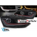 VW Polo 6R (09-17) priekšējie LED DRL lukturi, dinamiskie pagriezieni, melni, sarkana līnija