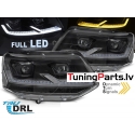 VW T5 (10-15) priekšējie FULL LED DRL lukturi, dinamiskie pagriezieni, gaismas sveiciena funkcija, melni