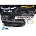 VW T6 (15-19) priekšējie FULL LED DRL lukturi, dinamiskie pagriezieni, gaismas sveiciena funkcija, melni, hromētas līnijas