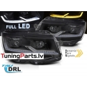 VW T6 (15-19) priekšējie FULL LED DRL lukturi, dinamiskie pagriezieni, gaismas sveiciena funkcija, melni