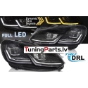 VW Golf 6 (08-12) priekšējie FULL LED DRL lukturi, gaismas sveiciena funkcija, dinamiskie pagriezieni, melni, sudraba līnijas