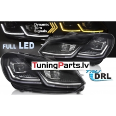 VW Golf 6 (08-12) priekšējie FULL LED DRL lukturi, gaismas sveiciena funkcija, dinamiskie pagriezieni, melni, sudraba līnijas VW Golf 6 (08-12) priekšējie FULL LED DRL lukturi, gaismas sveiciena funkcija, dinamiskie pagriezieni, melni, sudraba līnijas