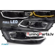 VW Polo 6R (09-17) priekšējie FULL LED lukturi, dinamiskie pagriezieni, gaismas sveiciena funkcija, melni, sudraba līnijas