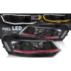 VW Polo 6R (09-17) priekšējie FULL LED lukturi, dinamiskie pagriezieni, gaismas sveiciena funkcija, melni, sarkanas līnijas